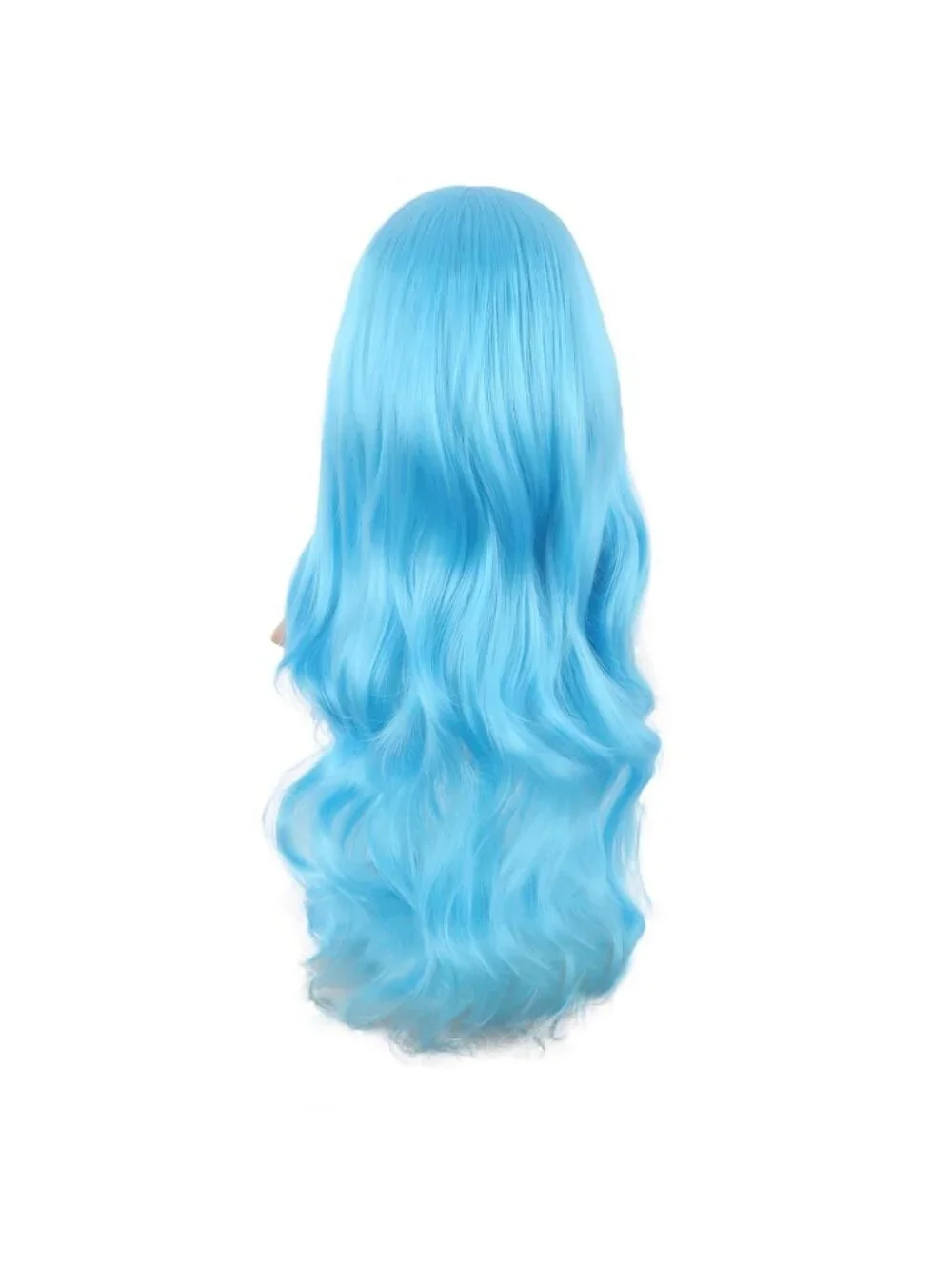 Women's Sky Blue 24 Inch Synthetic Modern Long Wavy Side Bangs Wigs